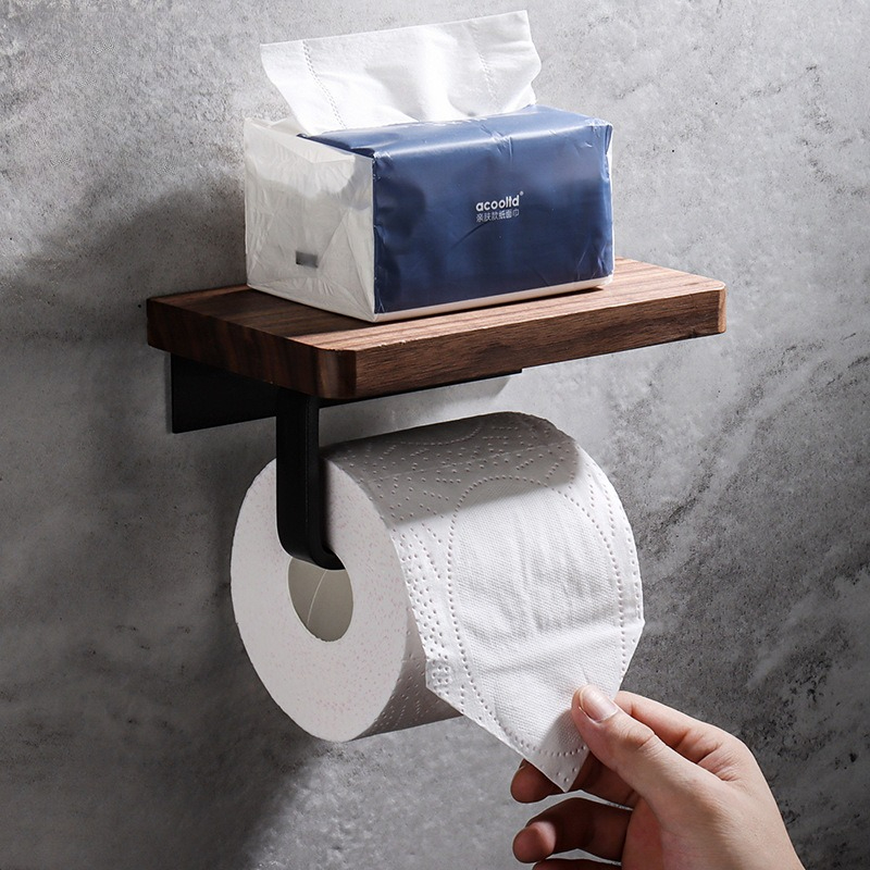 Home Bathroom Towel Dispenser - 단단한 나무 티슈 홀더, 드릴 없이