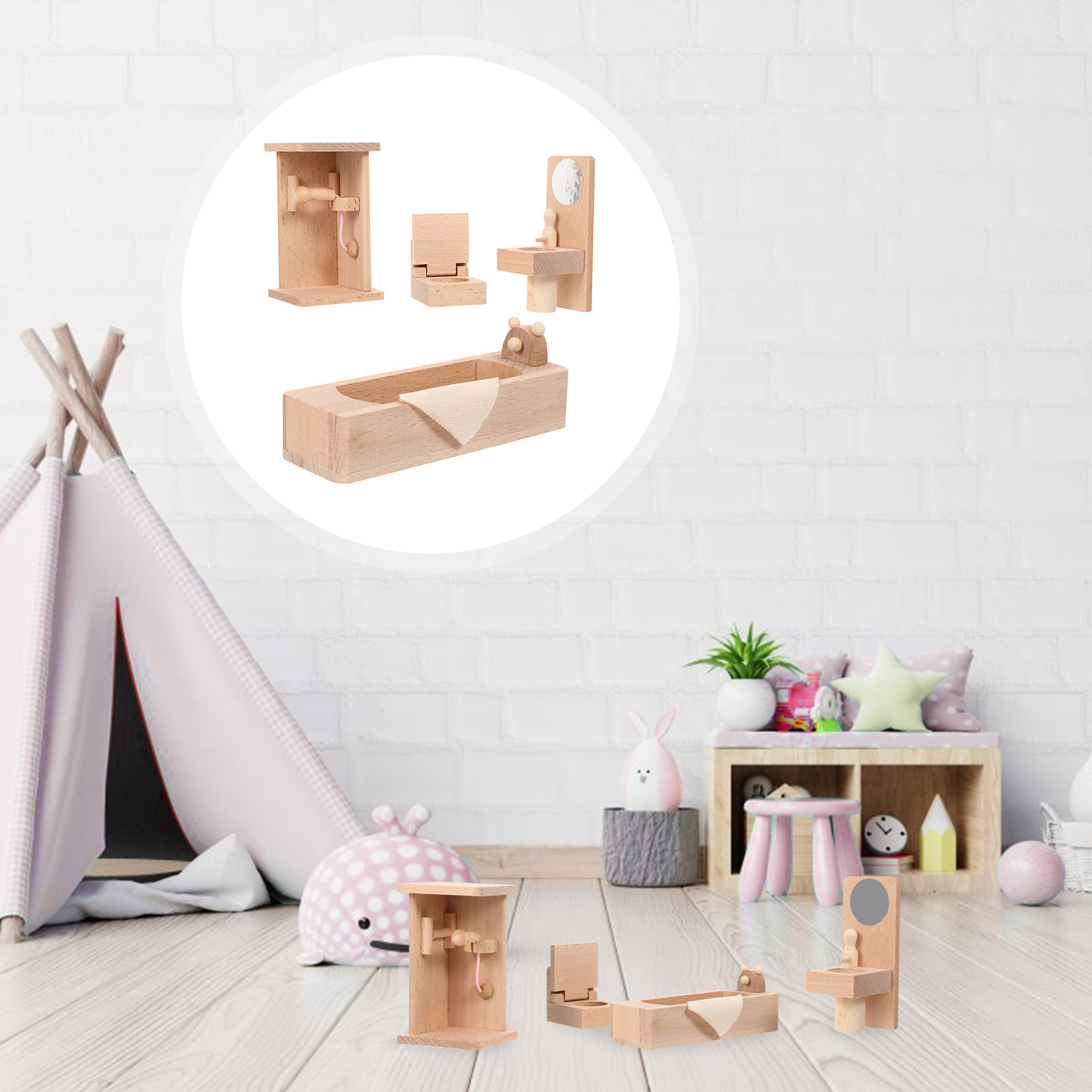 Tiny Home Bathroom Kit - 1세트 안전한 천연 나무 미니 욕실