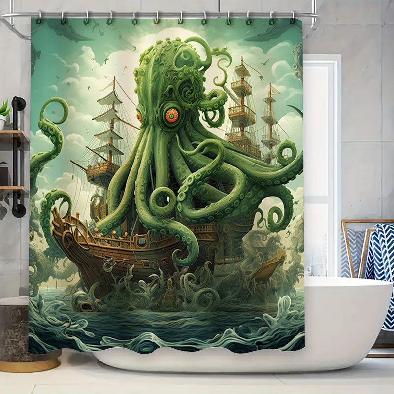 Home Bathroom Decor Ideas - 문어 선박 샤워 커튼 초현실적 인