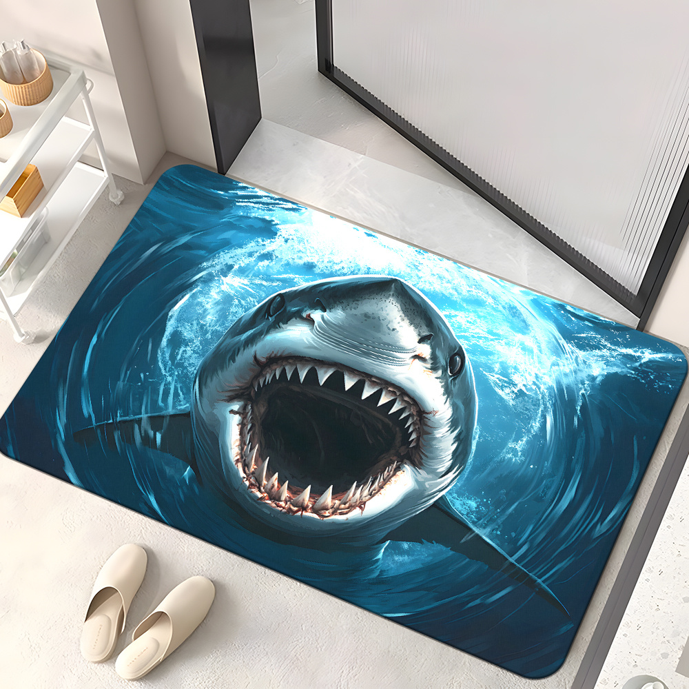 Home Bathroom Decor Ideas - 내구성 있는 상어 프린트 도어매트, 해변