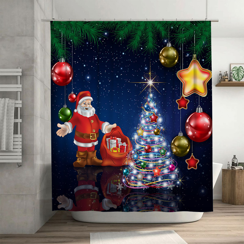 Home Bathroom Decor Ideas - TU 크리스마스 샤워 커튼 산타클로스 축제