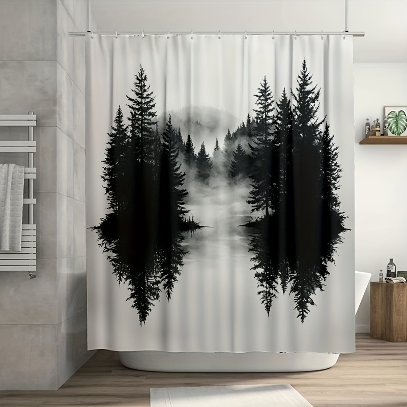 Home Bathroom Decor Ideas - 미스티 포레스트 우드랜드 샤워 커튼 자연