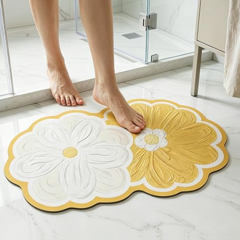 Home Bathroom Tub - 노란 데이지 모양의 욕실 매트, 인조