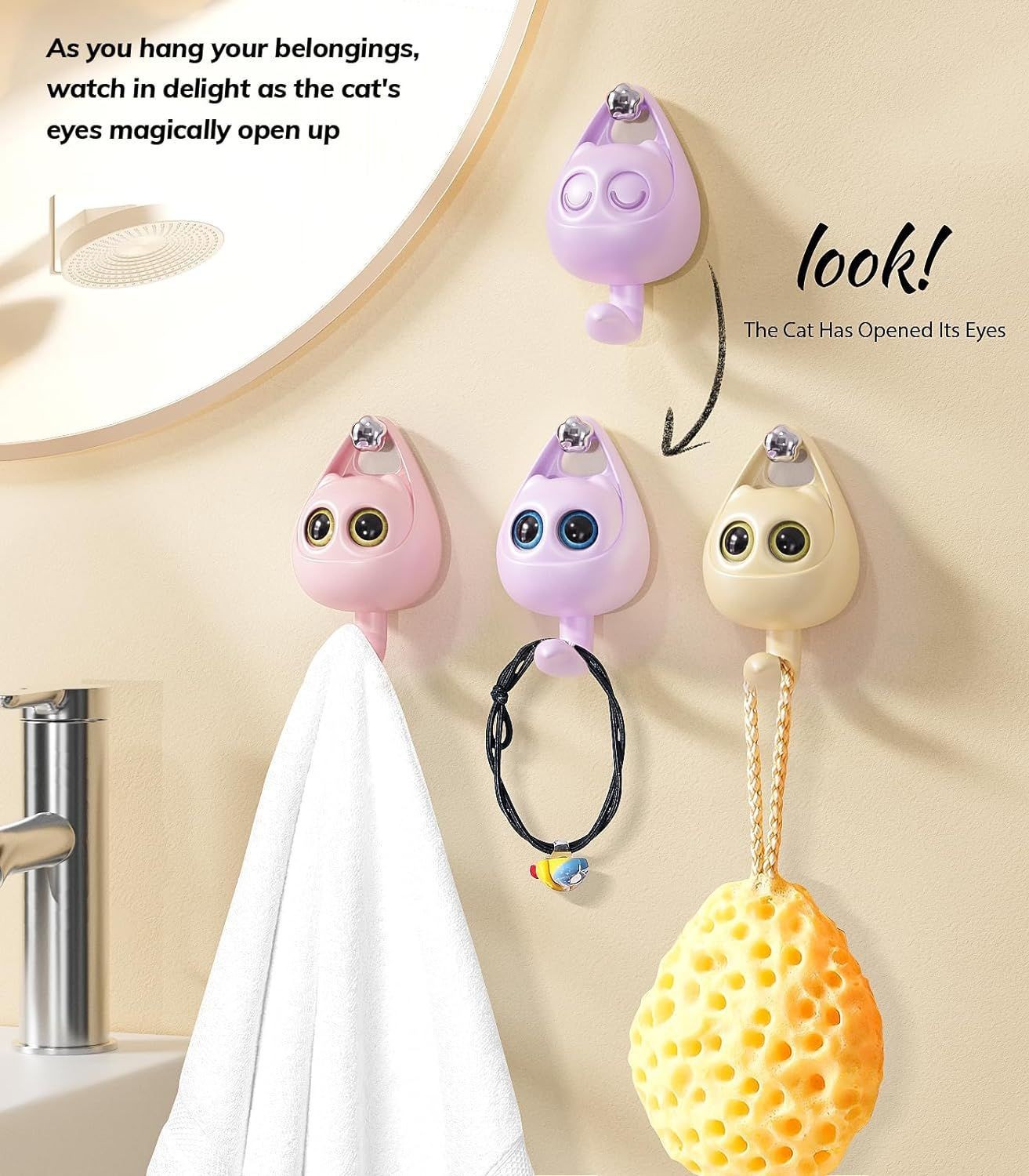 창의적인 만화 눈웃는 고양이 모양의 못 없는 자석식 욕 - Home Goods Bathroom Storage 리뷰 및 가격