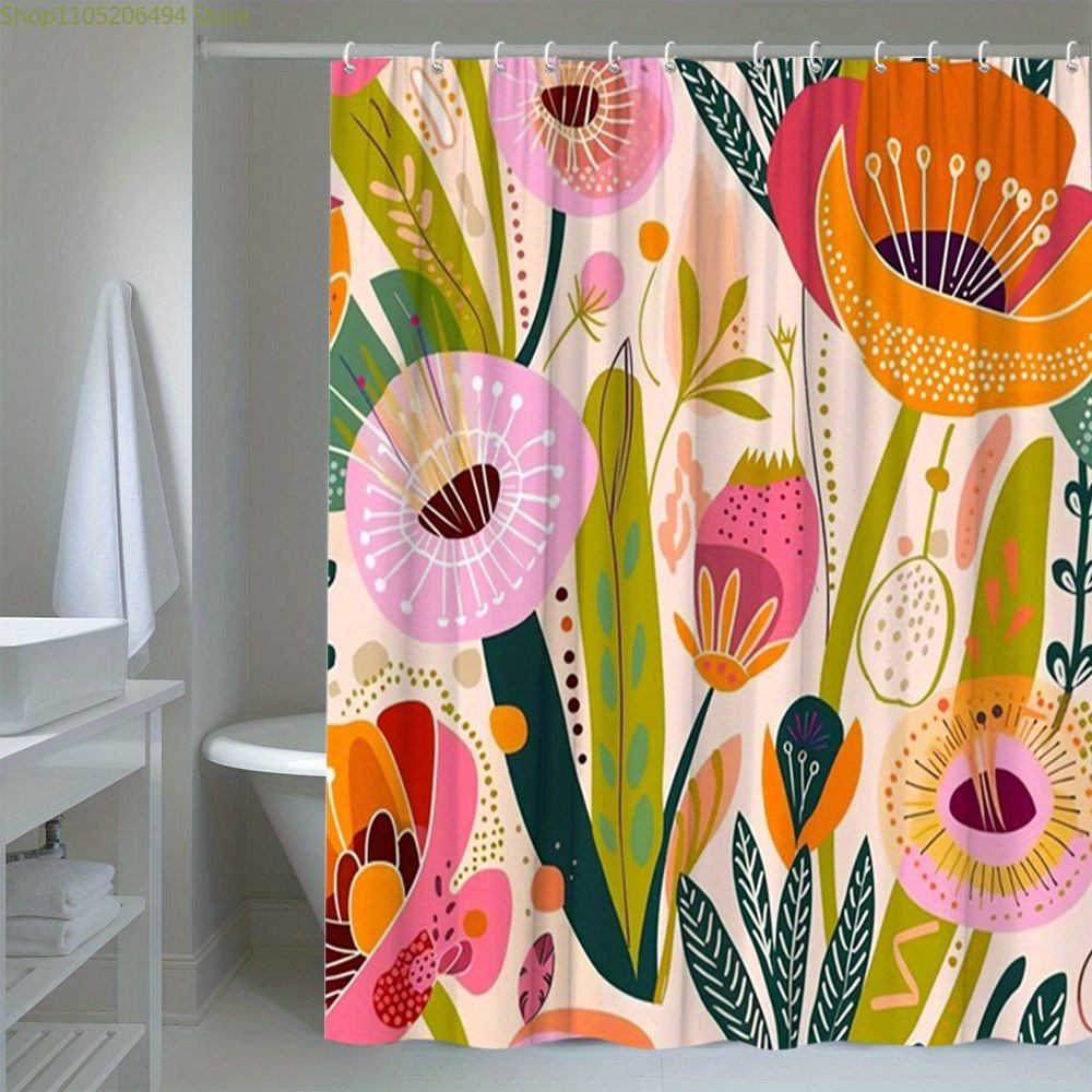 활기 넘치는 꽃무늬 샤워 커튼, 추상적인 식물 디자인, - Home Bathroom Decor Ideas 리뷰 및 가격