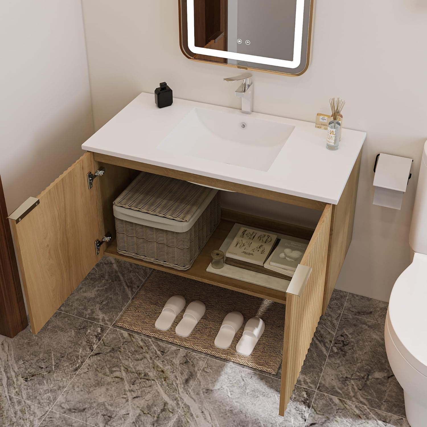 현대적인 플로팅 욕실 세면대, 물결무늬 문, 벽걸이형  - Home In Bathroom 리뷰 및 가격