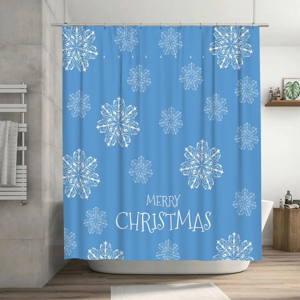 크리스마스 샤워 커튼 눈송이 블루 욕실 장식 축제 휴일 - Home Bathroom Decor Ideas 리뷰 및 가격