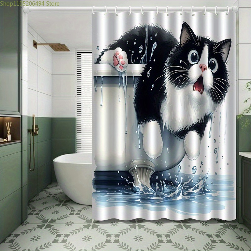욕조에서 뛰어나오는 재미있는 고양이 샤워커튼, 귀여운  - Home Bathroom Decor Ideas 리뷰 및 가격