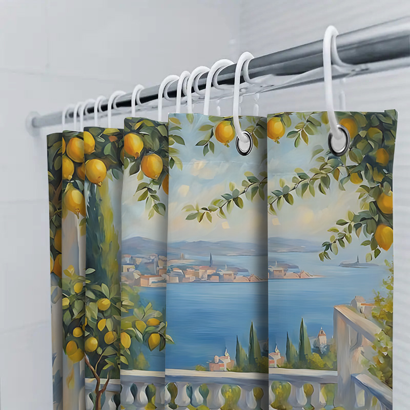 지중해 레몬 가든 샤워 커튼, 해안 빌라 뷰 디자인,  - Home Bathroom Decor Ideas 리뷰 및 가격