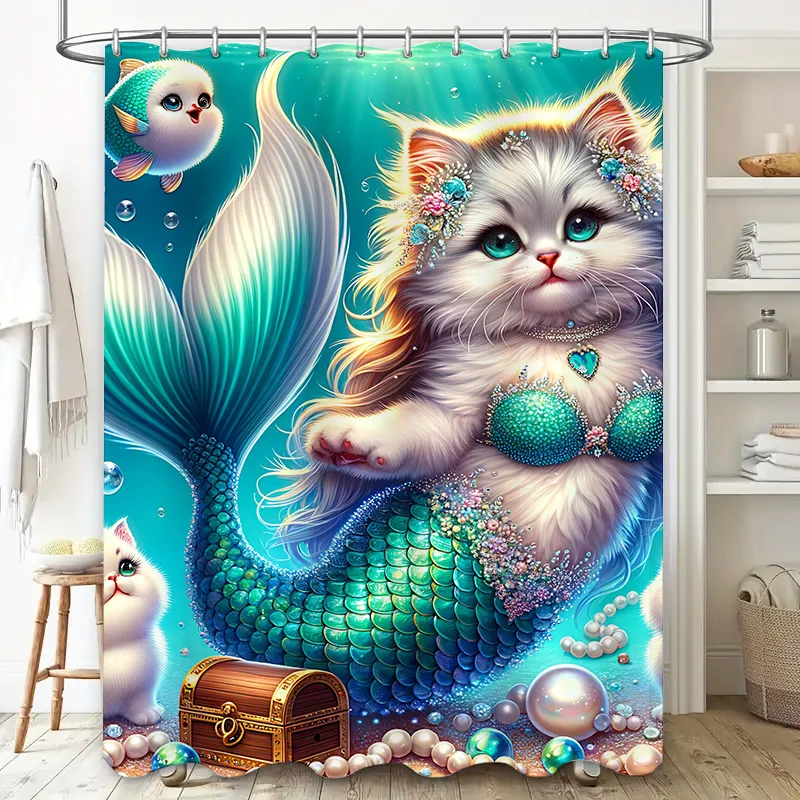 샤워 커튼 인어 고양이 물고기 꼬리 장식 방수 홈 욕실 - Home Bathroom Decor Ideas 리뷰 및 가격