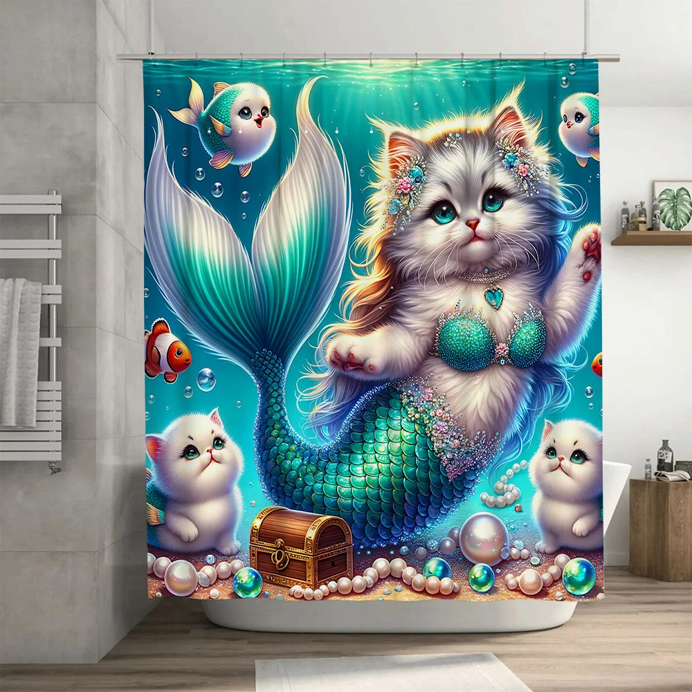샤워 커튼 인어 고양이 물고기 꼬리 장식 방수 홈 욕실 - Home Bathroom Decor Ideas 리뷰 및 가격