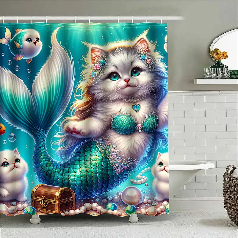 샤워 커튼 인어 고양이 물고기 꼬리 장식 방수 홈 욕실 - Home Bathroom Decor Ideas 리뷰 및 가격