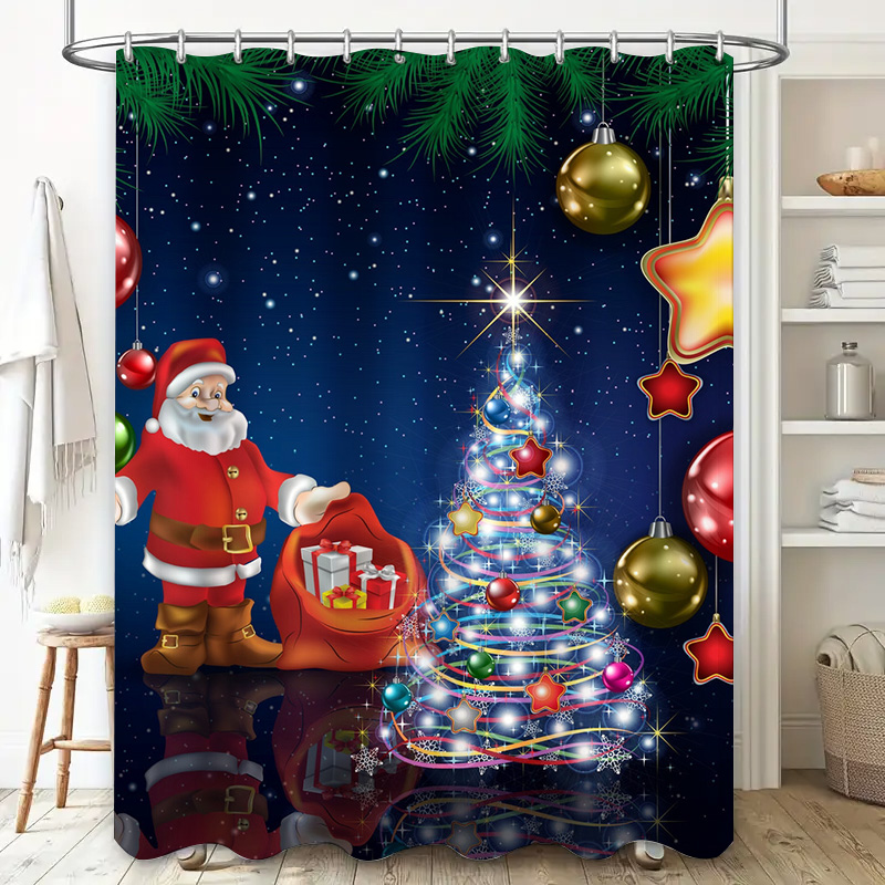 TU 크리스마스 샤워 커튼 산타클로스 축제 휴일 욕실  - Home Bathroom Decor Ideas 리뷰 및 가격