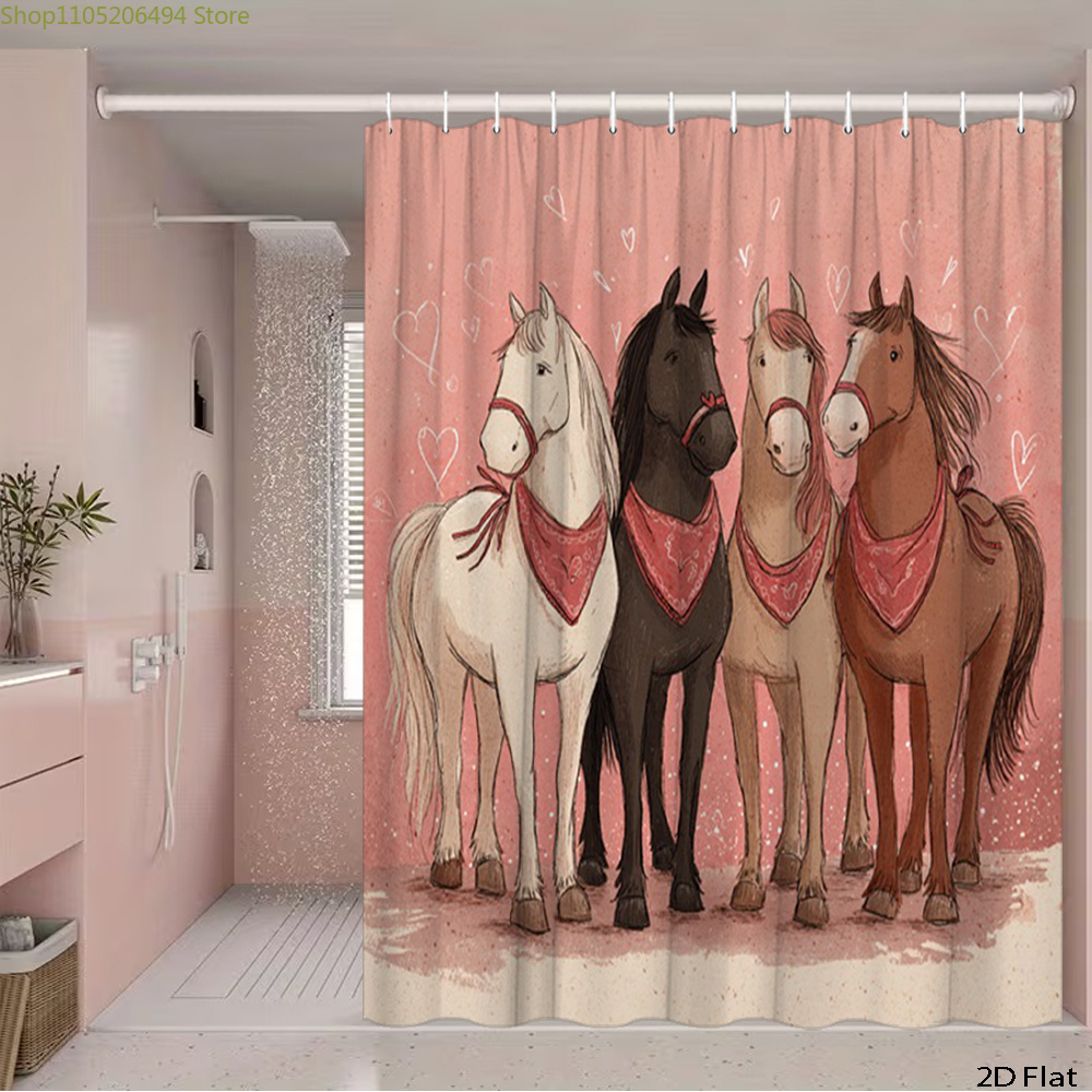 귀여운 말 샤워 커튼, 만화 동물 디자인, 가정 장식용 - Home Bathroom Decor Ideas 리뷰 및 가격